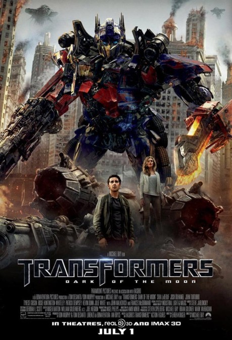Transformers 3 movie poster featuring Optimus, Shia LaBeouf and Pillow Lips